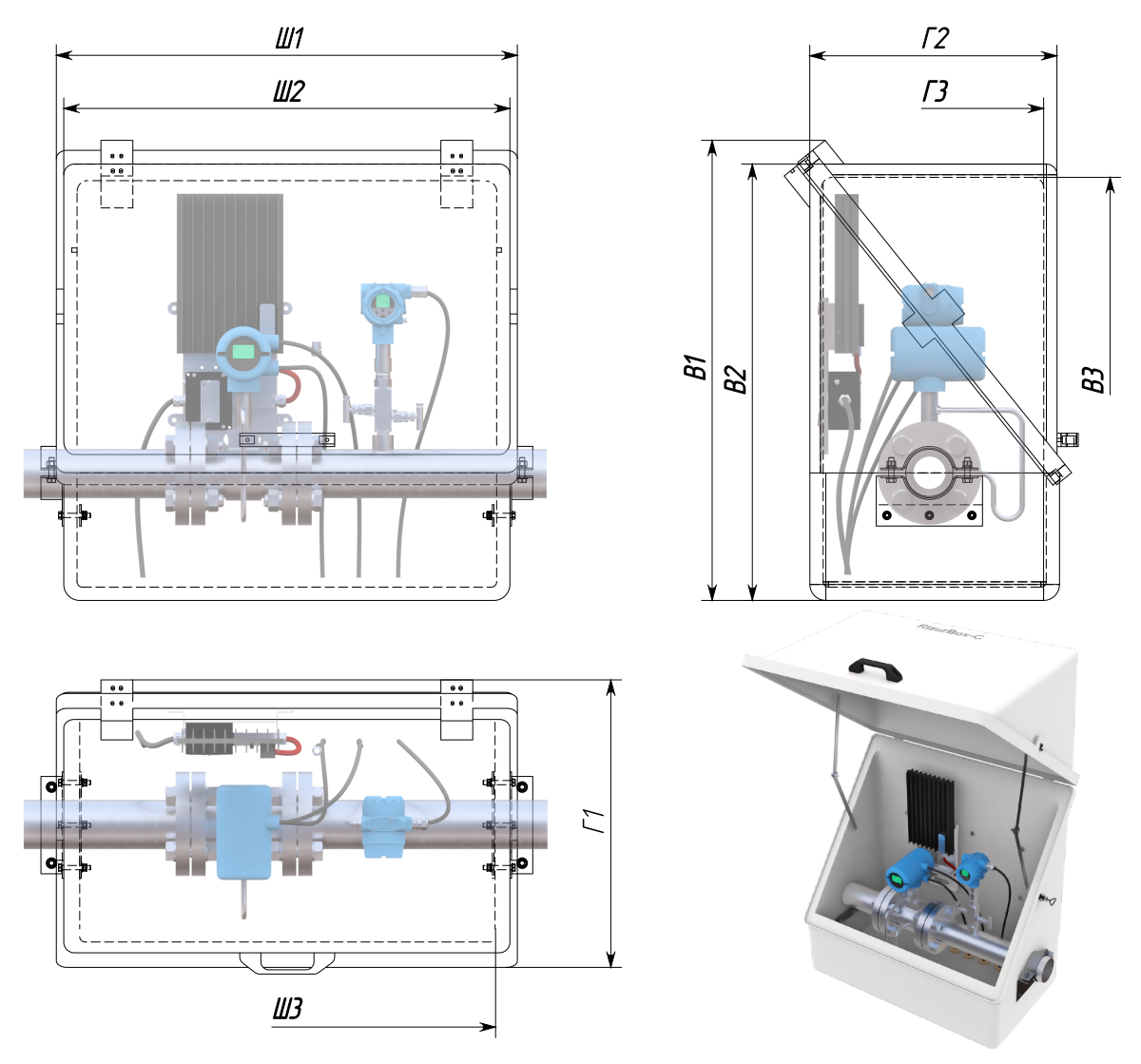 Термошкафы стеклопластиковые РизурБокс-С (RizurBox-C) диагонального раскрытия с поддоном