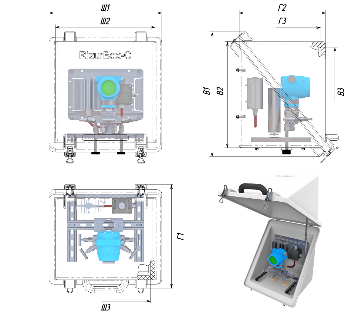 Термошкаф стеклопластиковый диагонального раскрытия типа РизурБокс-С