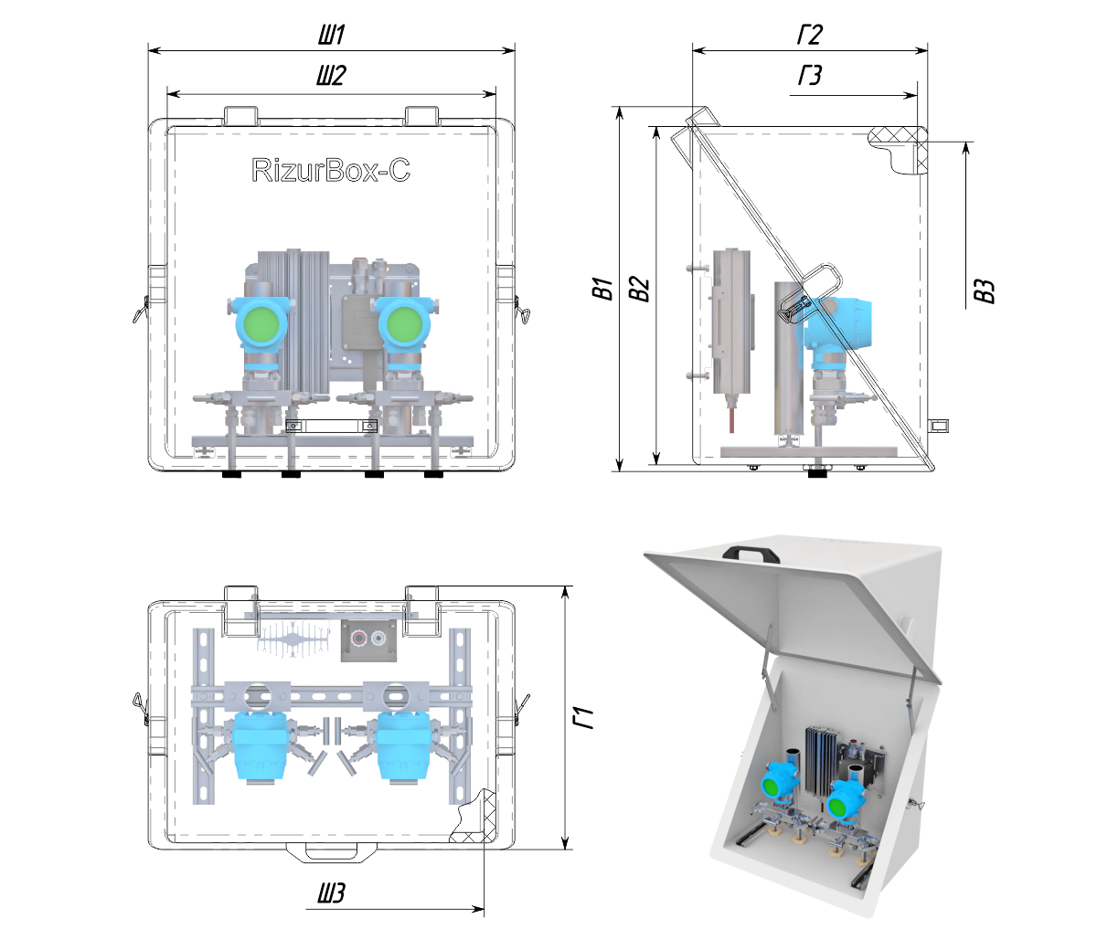 Термошкаф стеклопластиковый диагонального раскрытия типа РизурБокс-С