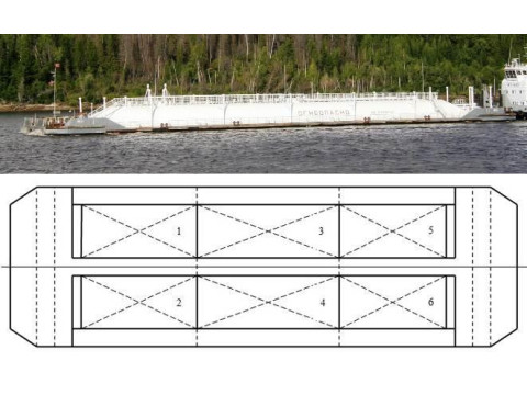 Резервуары (танки) стальные горизонтальные цилиндрические нефтеналивной баржи НБ-11 